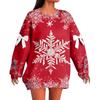 Ladies' Christmas Printed Bow Round Neck Long Sleeved Loose Pullover Sweater Sweatshirt Top