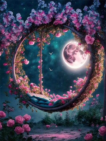 5D Diamond Painting Moon Rose Full Square Round Embroidery Mosaic Flower Landscape Home Decor