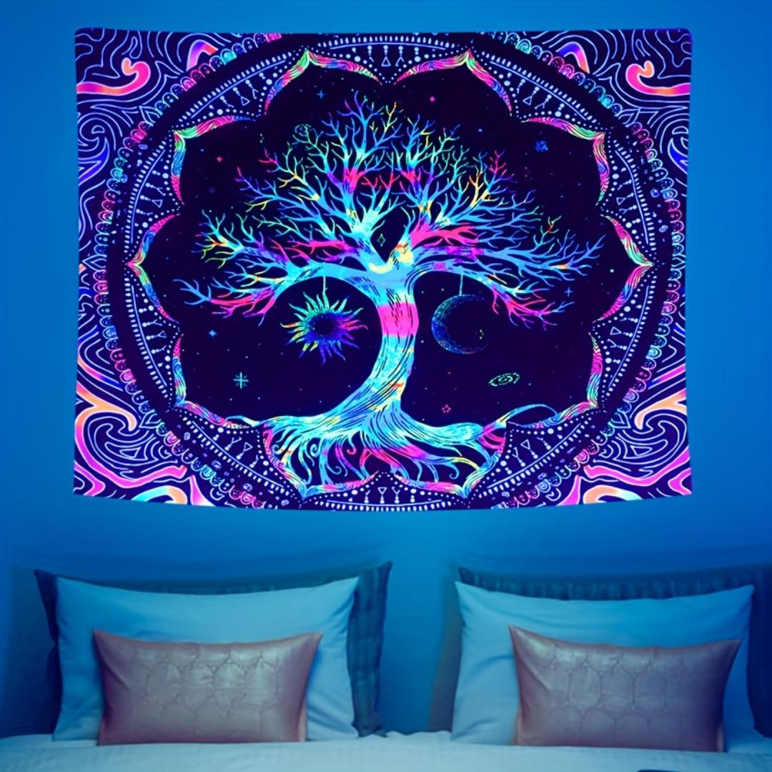 

1pc Colorful Tapestry Tree of Life Printed Fluorescent Tapestry Dustproof Tapestry for Birthiday Gift Home Party Wall Decoration 90CMx90CM