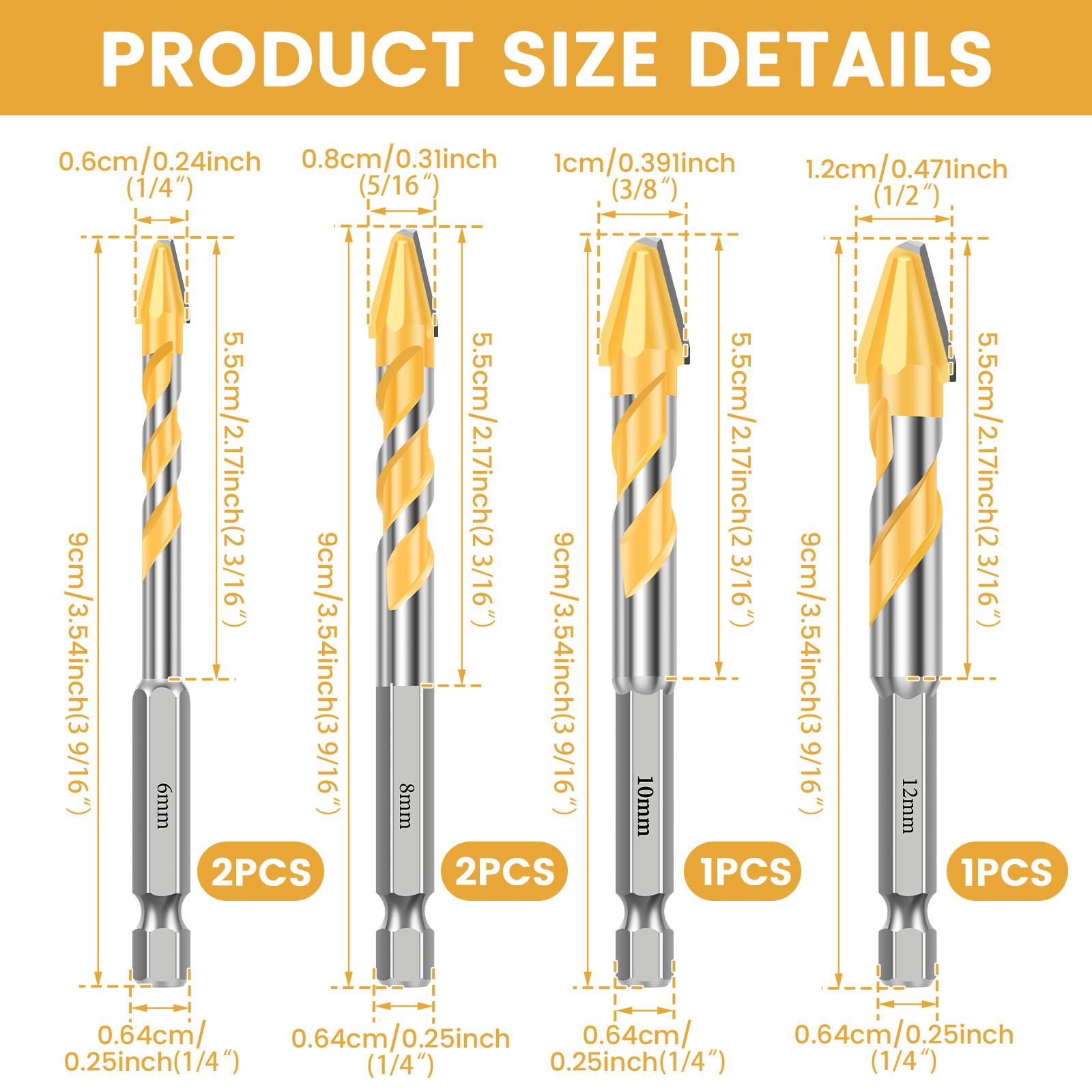 

6Pcs Ceramic Drill Bit Set 6-12mm Precise Drilling Multifunction Carbide Drill Bit for Ceramics, Porcelain Stoneware, Tiles 6-12mm