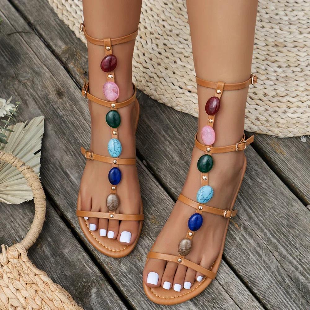 Fashion Women Sandals Bohemian Style Solid Color Open Toe Flat Shoes Women 2025 New Summer Luxury Designer Sandals Sandalias De Mujer