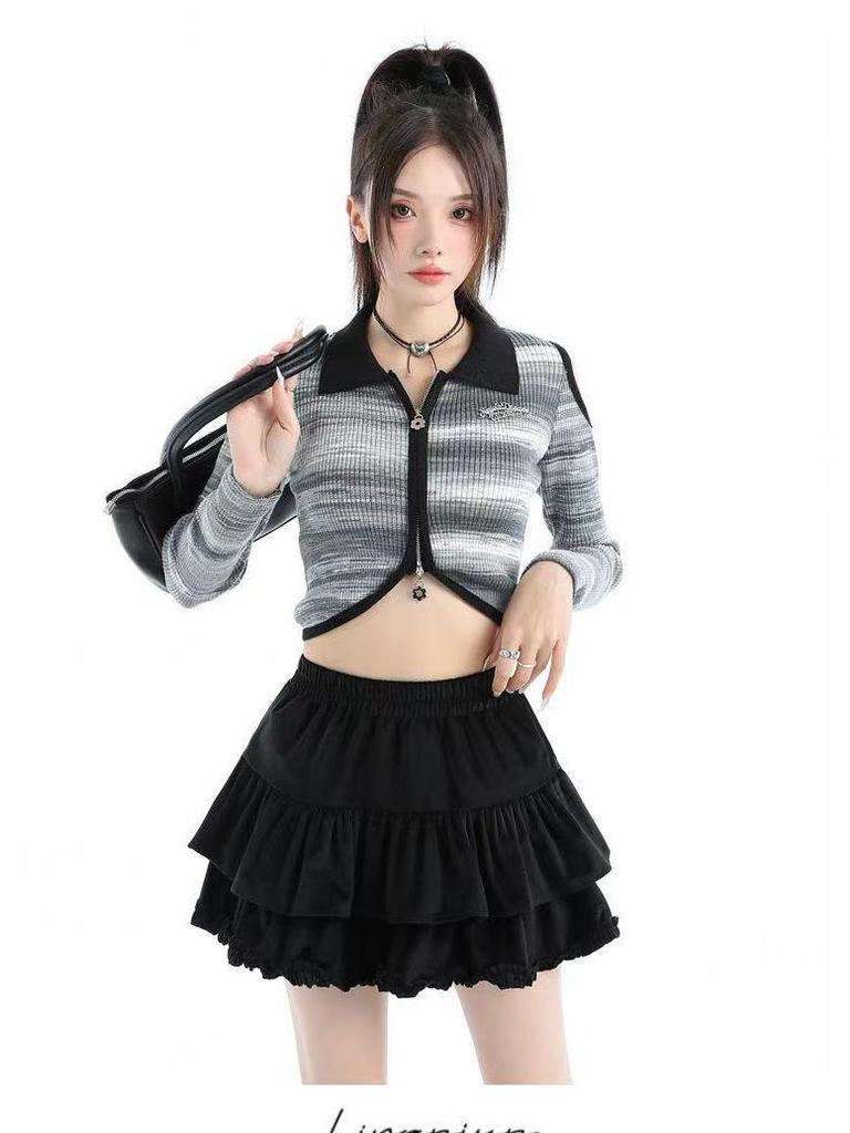 Women's High-Waist Slimming Lotus Leaf Edge A-Line Skirt - Petite Puffy, Anti-Exposure, for Autumn and Spring