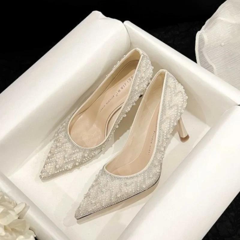Fashion 2024 New Women's High Heels Stiletto Heels Sequins Rhinestone Decoration Fashion Women's Dress Party Shoes