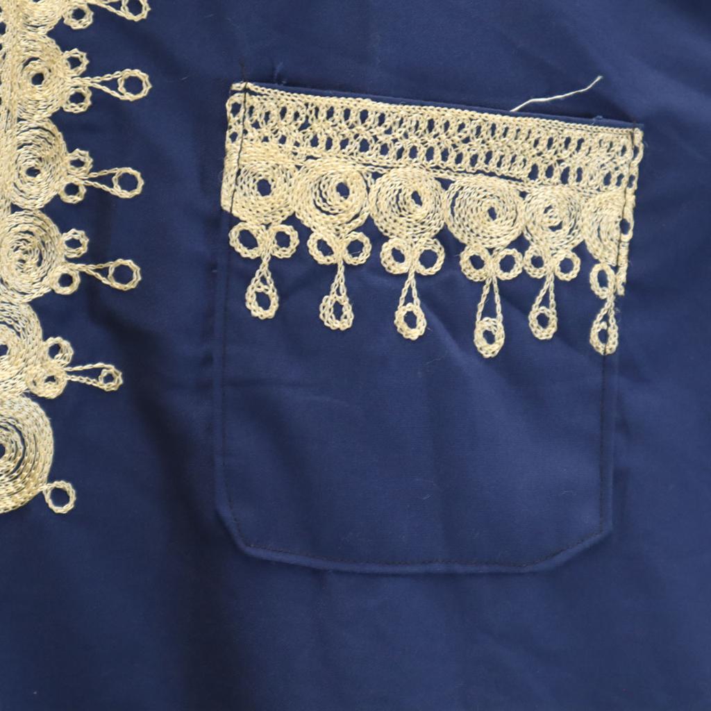 70er 80er Altes Kurzarm-Dashiki-Hemd Marineblau Afrikanische Ethnizität Herren Gebraucht