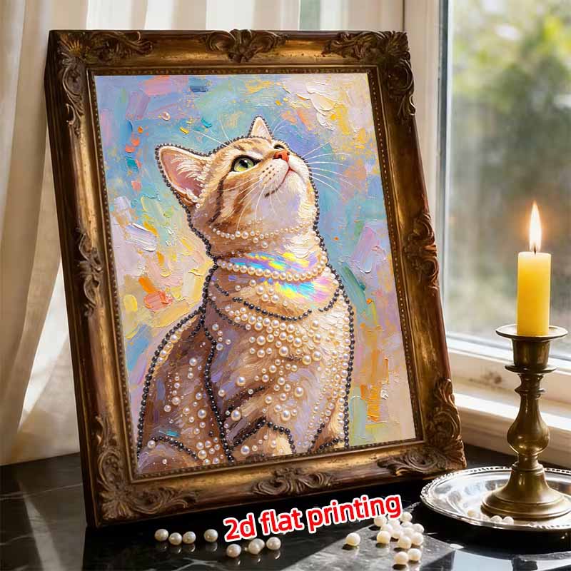 5D Pearl Kit Elegant Cat Design DIY Enamel Ornaments for Home Wall Decoration Stress Relief Handmade Gift Frameless
