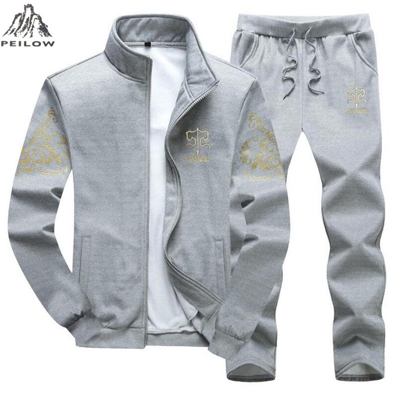 Мужской спортивный костюм, спортивный костюм, осенне-зимняя мужская толстовка, комплект из 2 предметов, мужская спортивная одежда + брюки L серый