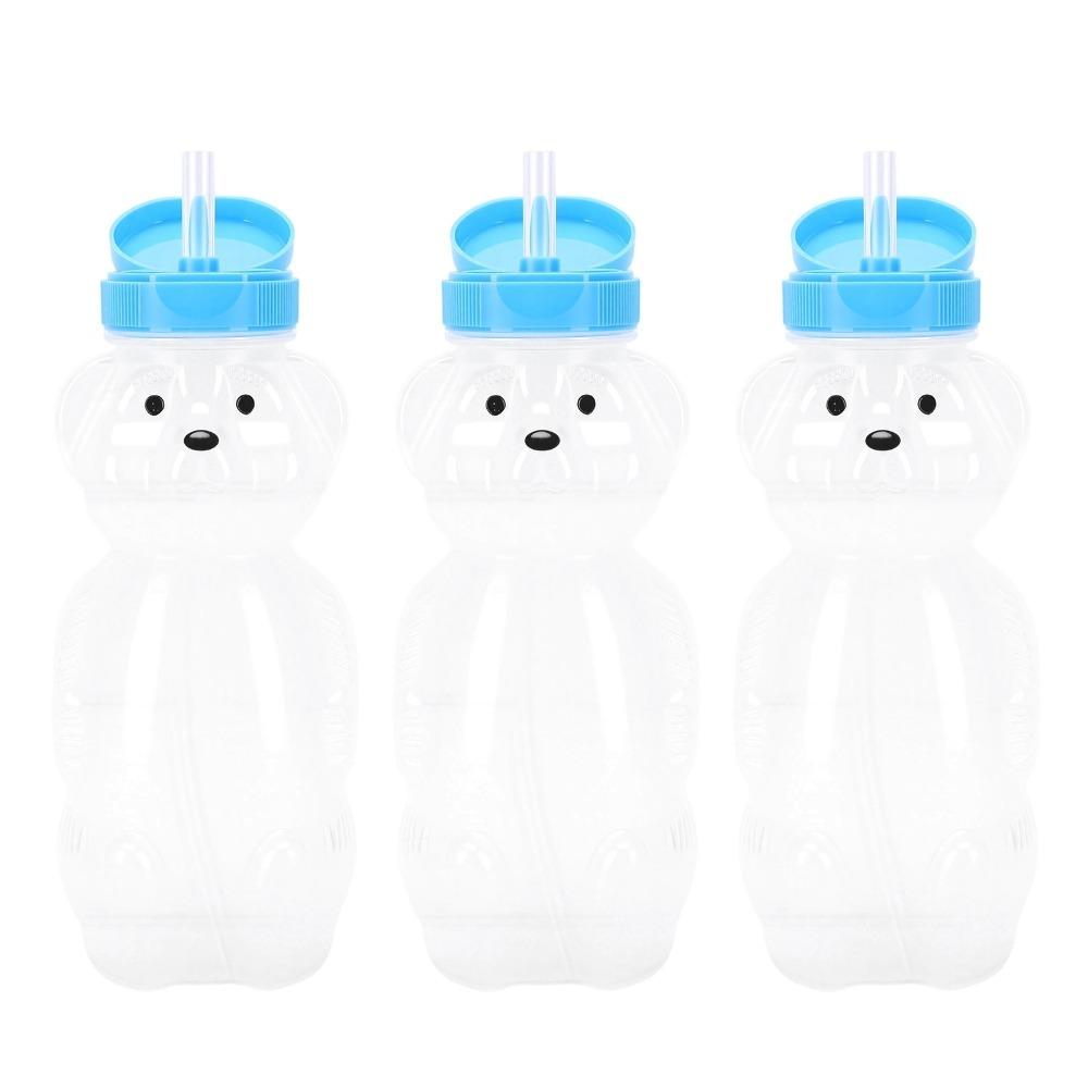 3 Pack Bear Straw Cup Flip Top Lid Leakproof Design Bear Drinking Bottle 230ml Capacity Silicone Straw Straw Bottle For Juice