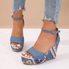 Böhmische High Heel Sandalen Damen Sommer Denim Material Ultra High Heels Strandsandalen Gummisohle Damenschuhe