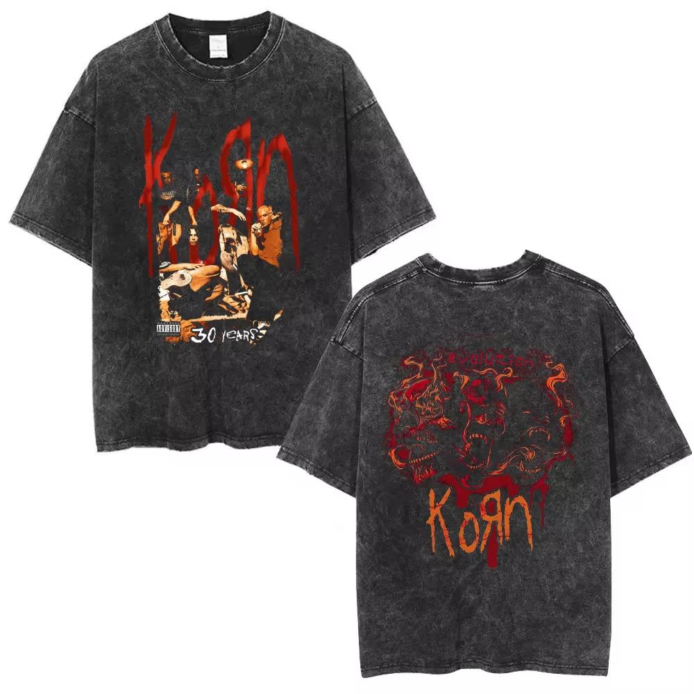 Sommer-Heißverkauf Gewaschen Vintage Korn Tour 2026 Merch T-Shirt Unisex Gothic Rock Popmusik T-Shirt Y2k Baumwolle Übergroße T-Shirts
