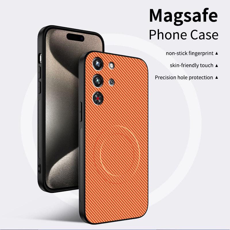 Passend für RedMagic 8/9 Pro, 10 Pro - Lederstruktur mit Carbonfaser-Optik, Vollständige Abdeckung der Linsen, Magnetische Hülle mit Magsafe