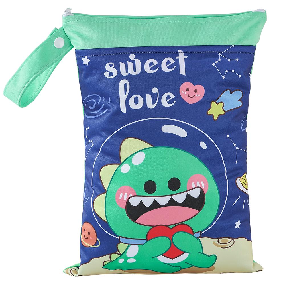 Special Offer Promotion Series 25*35cm Carton Wet Bags Polyester Waterproof Swimsuit Bag Double Pocket Baby Diaper Dry Wet Bag