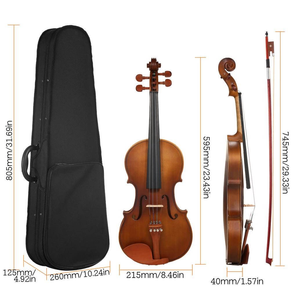 Full Size 4 4 Acoustic Violin Spruce Wood Top Maple Back & Scroll & Fingerboard with Carry Case Bow Rosin for Kids