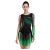 Damen Gradient Leotard Kleid Langarm Ärmellos Strasssteine Unregelmäßiger Netzsaum Eiskunstlauf Ballett Body