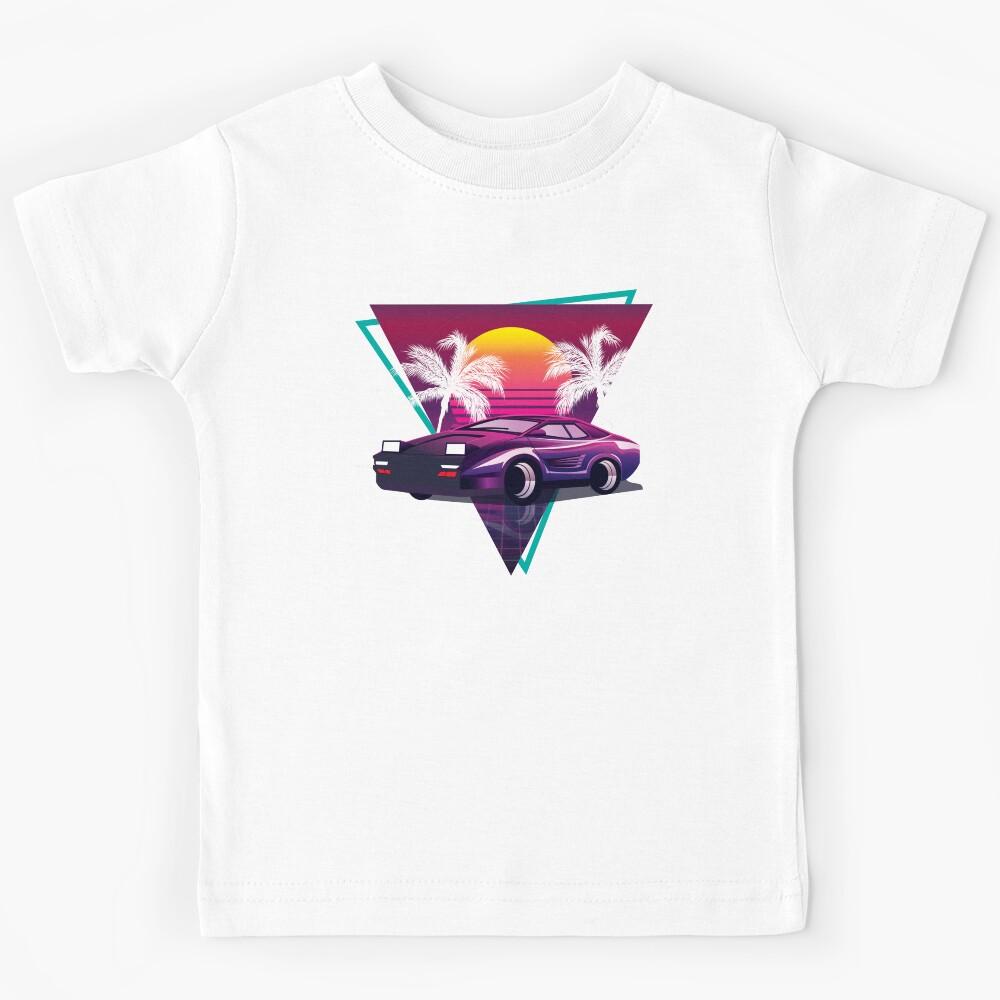 vaporwave retro sunset palm sports car 80 s Kids T-Shirt 140