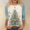 Women's Fashion Casual Round Neck 3/4 Sleeve Loose  Printed T-Shirt Ladies Top