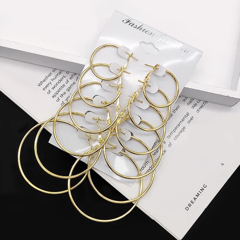 K40 European & American Fashion Circle Earrings: Versatile 6-Piece Set for Women