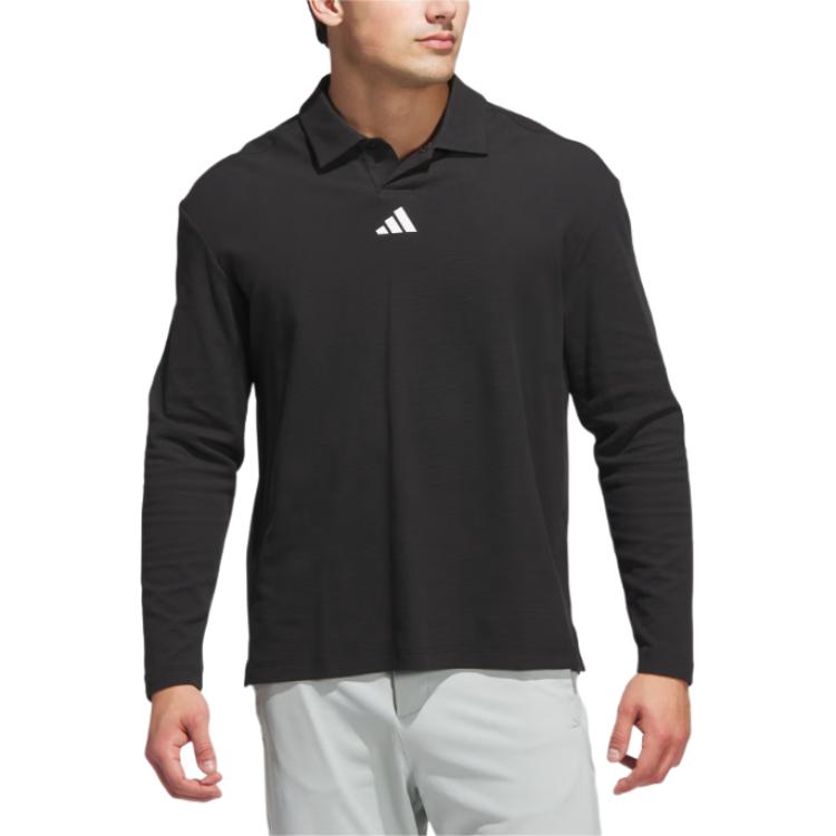 adidas Long Sleeve Knitted Solid Color Loose Polo Shirt Men Tops Black JN3038