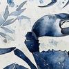 1Pc Blue Gray Crab & Foliage Shower Curtain - 71X71 Inch, Polyester, 12 Hooks, Symmetrical Pattern, Summer Bathroom Decor