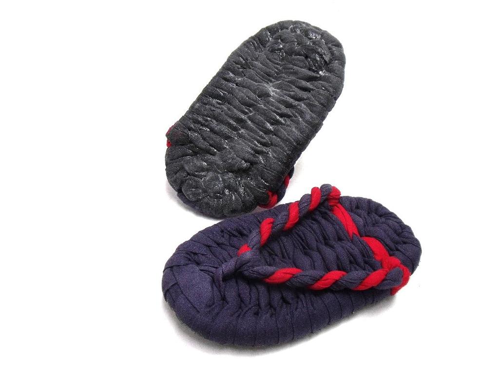 Heelless Sandals with Elastic Navy Blue with Navy Blue and Red Combination Free Size [Warajigumi] Backing, (ASI-25),