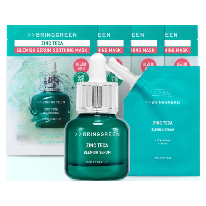 BRINGGREEN Zincteca Trouble Serum 25ml + 25ml Double Set + Zincteca Mask Sheet (4 Sheets)