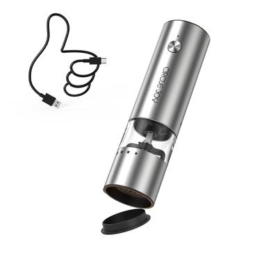 CIRCLE JOY Kleine, wiederaufladbare Pfeffermühle, elektrisch, Edelstahl, externe Mahlgradeinstellung, 30-ml-Behälter, Mini-Größe, Silber
