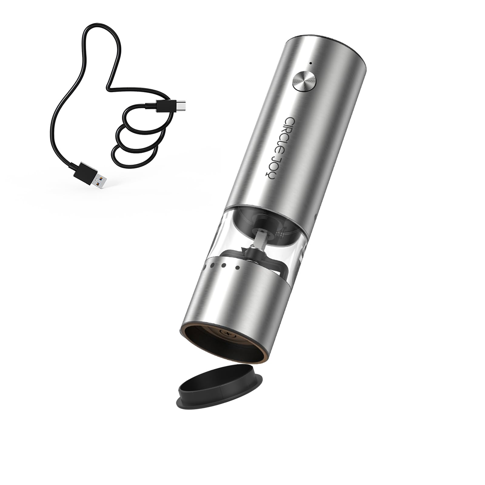 

CIRCLE JOY Маленькая, Перезаряжаемая Мельница для Перца, Электрическая, Нержавеющая Сталь, Внешняя Регулировка Толщины, Контейнер 30 мл, Мини-Размер, Серебристый