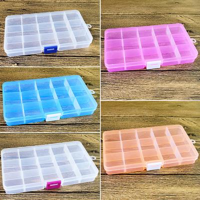 Boîte de rangement multifonctionnelle en plastique, 15 compartiments, transparente, pour bijoux, travaux d'aiguille et cosmétiques