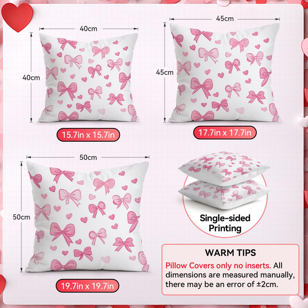 Valentine'S Day Heart Bow Cushions Pillowcase Polyester Cushion Cover Throw Pillow Pillowcover Home Car Sofa Decor