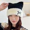 Bow Knitted Beanie Hat Keep Warm Winter Knitted Hat Fashion Cat Ears Hat  Streetwear