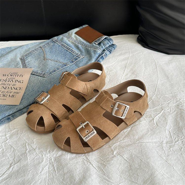

Capibara double buckle with platform Roman sandals women 2025 summer Internet celebrity non-slip soft-soled casual beach shoes women 40 верблюд