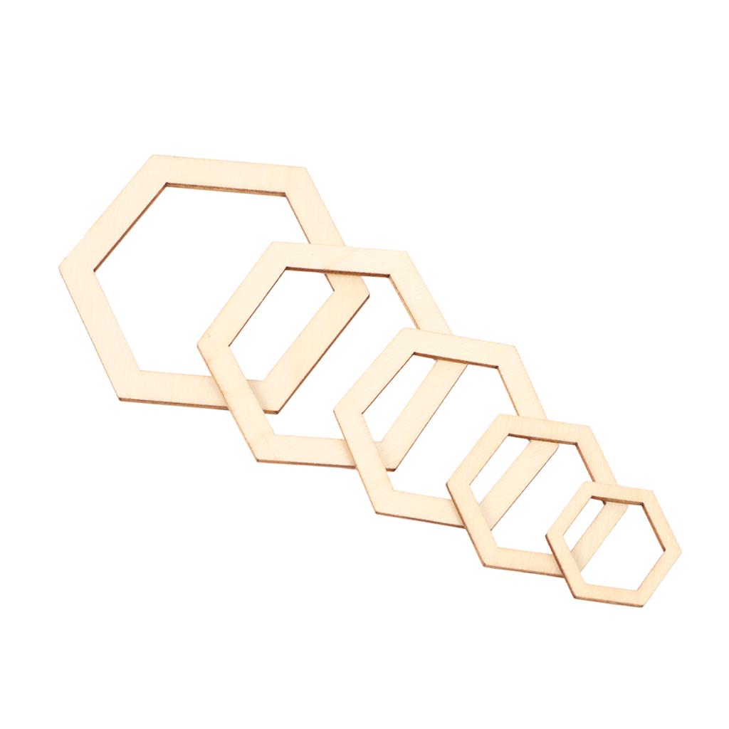 205Pcs Hexagonal Wooden Cutouts 5 Sizes Light Durable Odourless Blank Wood Pieces for Decoration