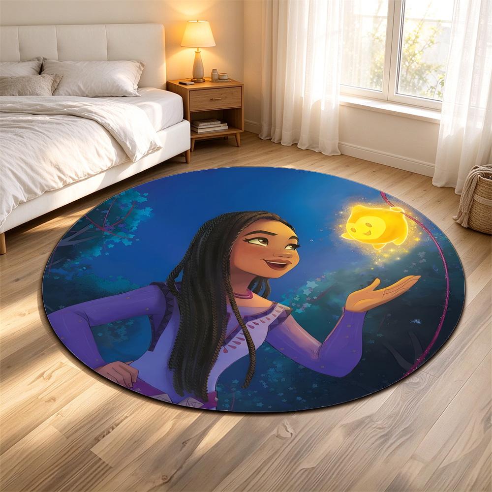 Round Rug Asha Wish Movie Heroine Holding Glowing Star In Night Forest Disney Movie Fan Bedroom Decor