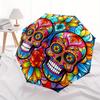 Colorful Sugar Skull Stained Wall Art DecorUmbrellaPortable 3-Fold Compact Umbrella for Men & Women Gift