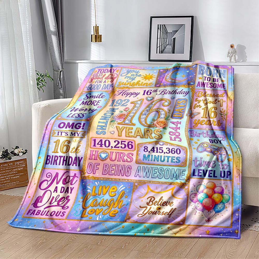 Happy 16th Birthday Celebration Flannel Blanket-Soft and Suitable for Sofas,Beds,Offices,Travel,All Seasons,Great Gift for Holidays and Birthdays.