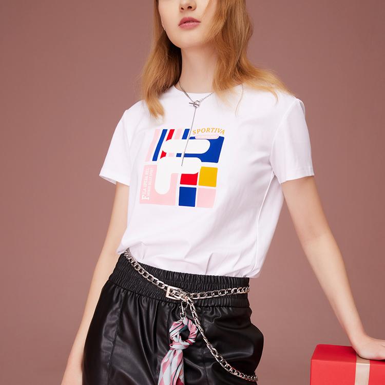 Fila Printed American Vintage Fitted Letter Crew Neck Short Sleeve T-Shirt Women Tops White F51W328151FWT