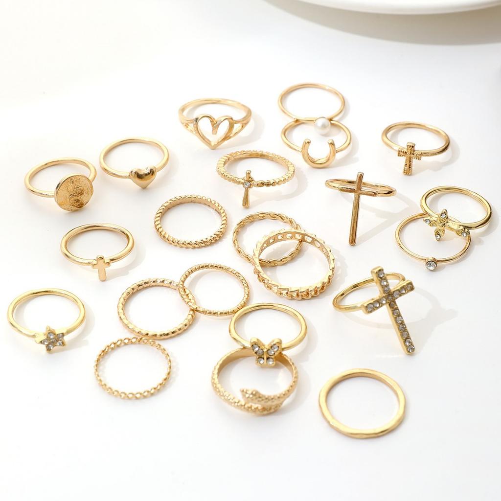 22Pcs Bohemia Cross Knuckle Rings Set For Women Gold Silver Color Heart Butterfly Snake Shape Charm Ring Fashion Daily Jewelry