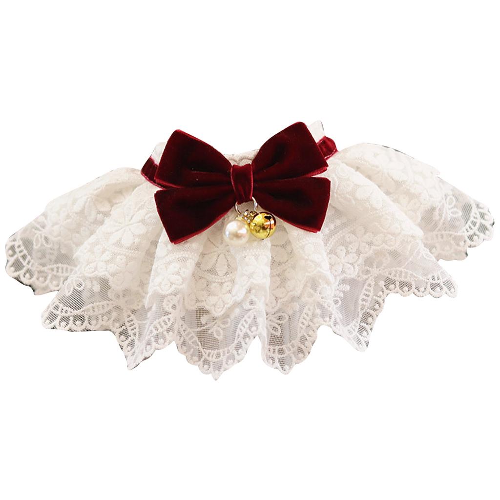 Pet Lace Bibs Collar Cute Bow Soft Easy To Wear Comfortable Bib Scarf for Dog Cat Decoration Wine