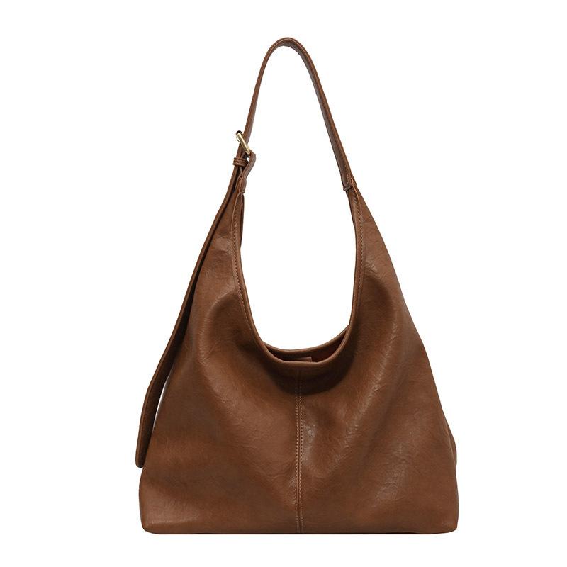 Retro soft leather tote bag women's large capacity 2025 new versatile fashion shoulder bag casual commuter bucket bag