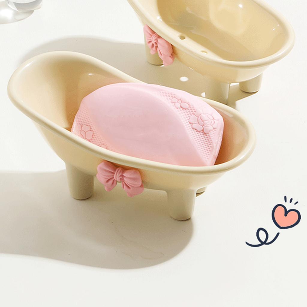 Bathtub Soap Dish Plastic Decortative Soap Dish Holder with Bow Tie for Bathroom Toilet