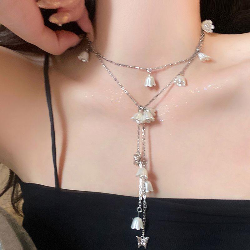 Lily Double-Layered Tassel Necklace Women's Gentle Elegant Fancy Accessible Luxury Fashion All-Match Clavicle Chain Ornament