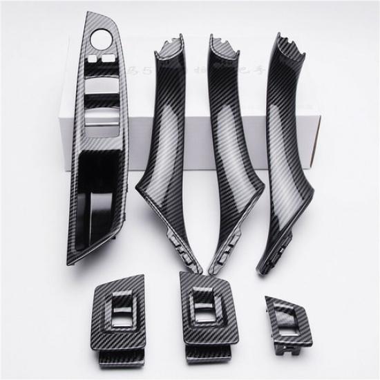 LHD Carbon Fiber ABS Interior Door Pull Handle Trim Parts For BMW 5 F10 F11 F18