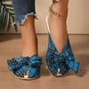 Summer Baotou Slippers Retro New Round Toe Shallow Mouth Cloth Surface Cutout Plaid Bow Soft Sole Non-slip Flats