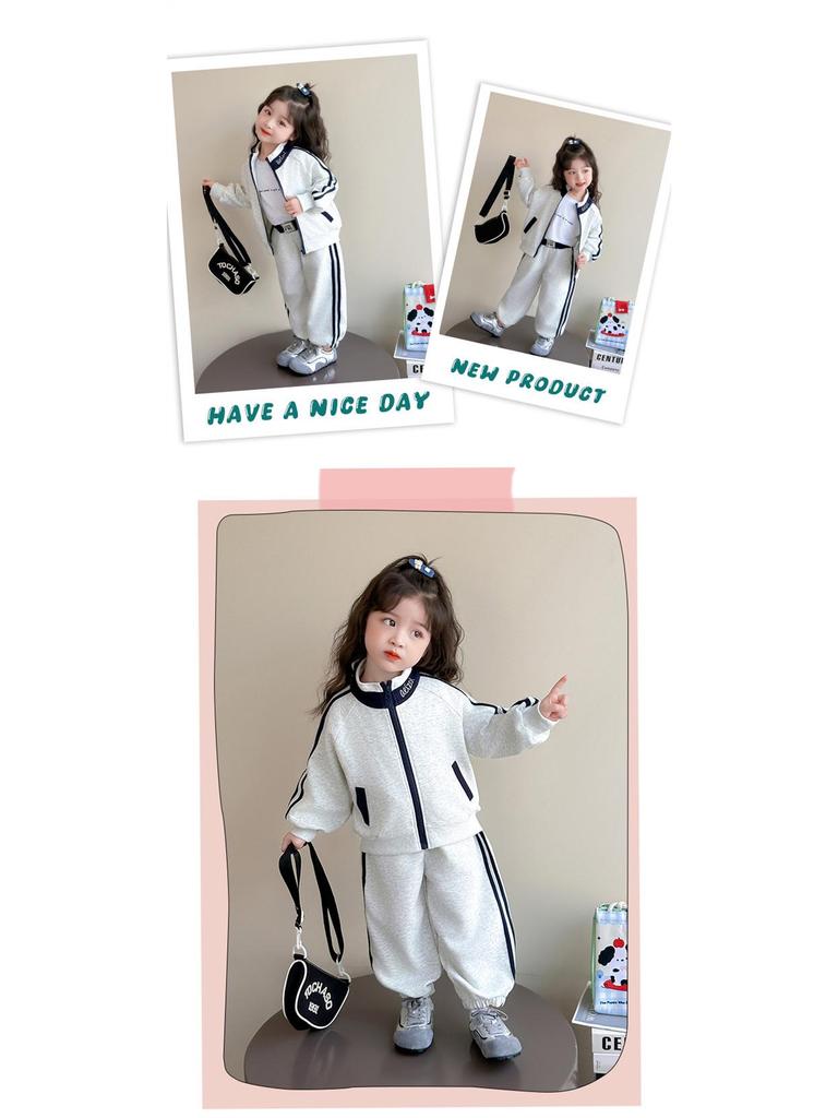 Mädchen Frühling und Herbst 2025 Mode Zip-Up Sportbekleidung Set - Zweiteilig für kleine Mädchen