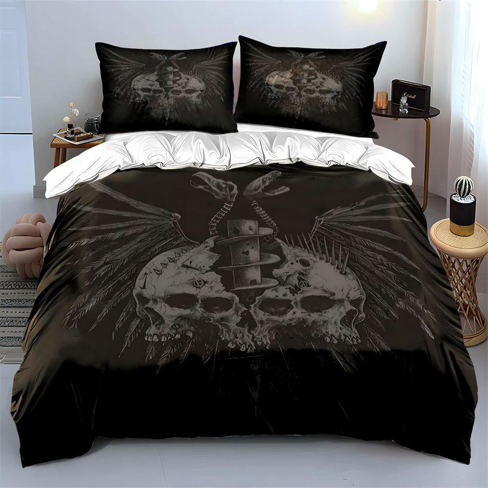 "Skull-Themed Gothic Art Set" kid's and adults' bedroom decor, Exquisite three-piece bedding set gift