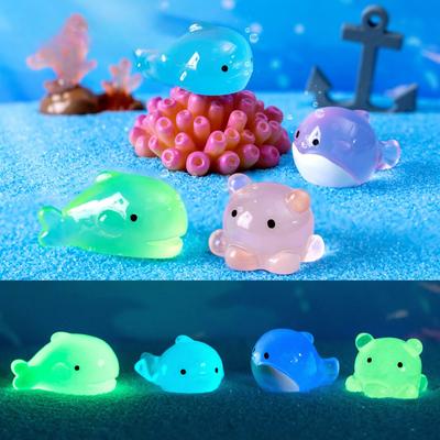 20Pcs Kawaii Luminous Small Resin Cute Glowing Whale Octopus Marine Animal At Night Marine Animal Ornament Fairy Garden Diy Decoration