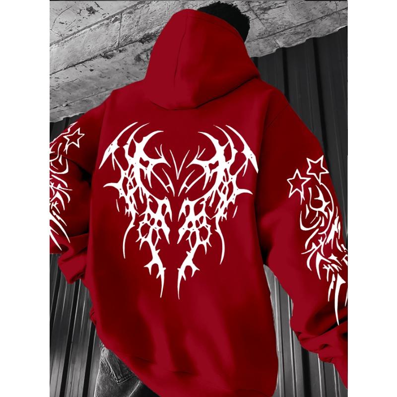 Herren Mode Kapuzenpullover mit dunklem Musterdruck, Lässiger vielseitiger Hoodie