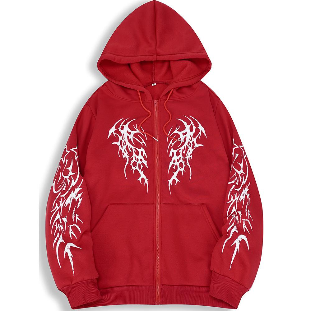 Dark Hooded Zipper Cardigan Sweatshirt For Men And Women Loose Couple Coat