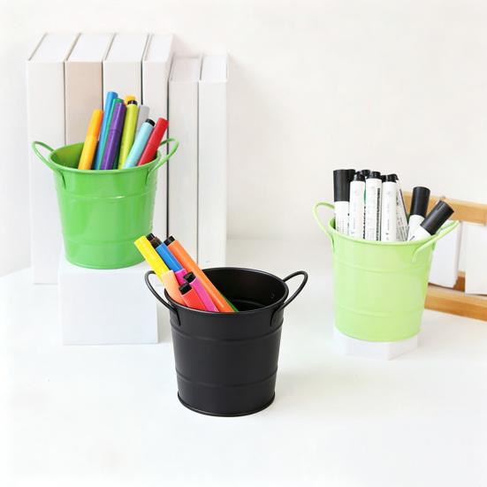 Huaqianguhh Creative Iron Pen Holder, Rustic Desk Organizer for Office, Metal Pencil Cup Makeup Brushes, Small Storage Bucket Office And Home Use