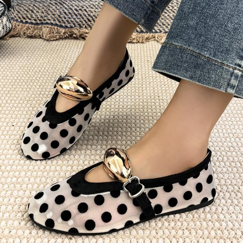 Korean Polka Dot Breathable Flat Bot Mary Women's Ballet Round Head Single Soft