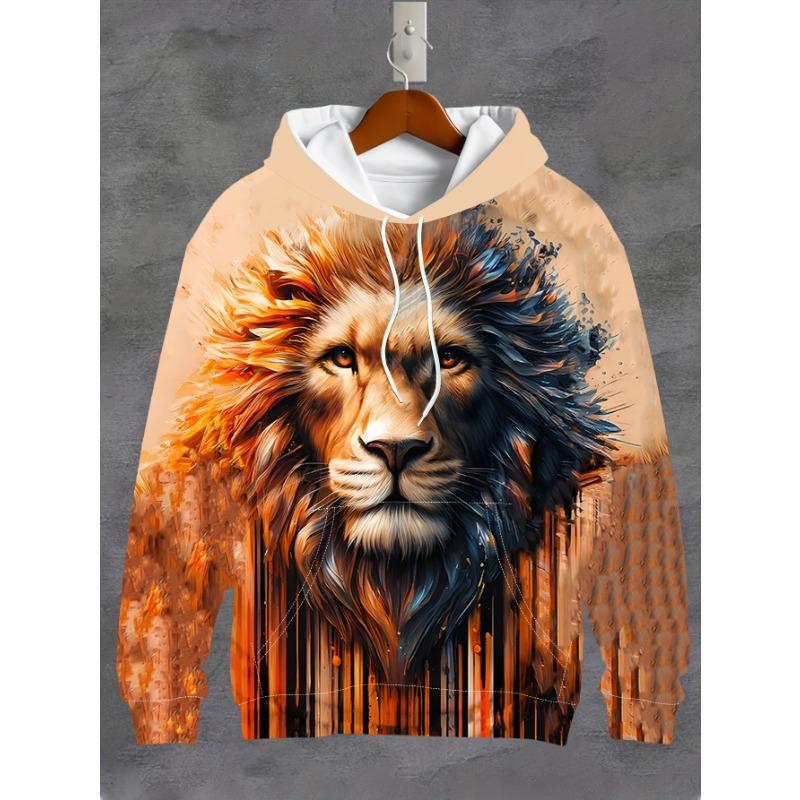Vintage Men's Hooded Hoodies 3D Printed Battle Animal Pattern Sweatshirt Drawstring Sport Long Sleeve Tops Casual Men's Clothing
